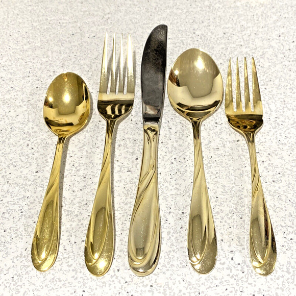 Vintage 90s Farberware Flatware Nicole Gold Electroplate 55 Pcs service for 10 - Picture 1 of 9